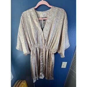 Mittoshop tan white pattern mini dress tunic dolman sleeve Medium NWT